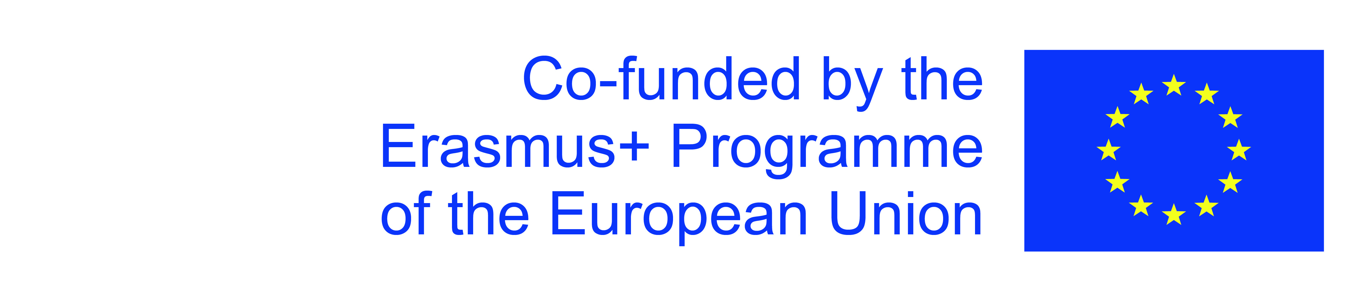 Napis Co-funded by the Erasmus+ Programme of the European Union i flaga Unii Europejskiej